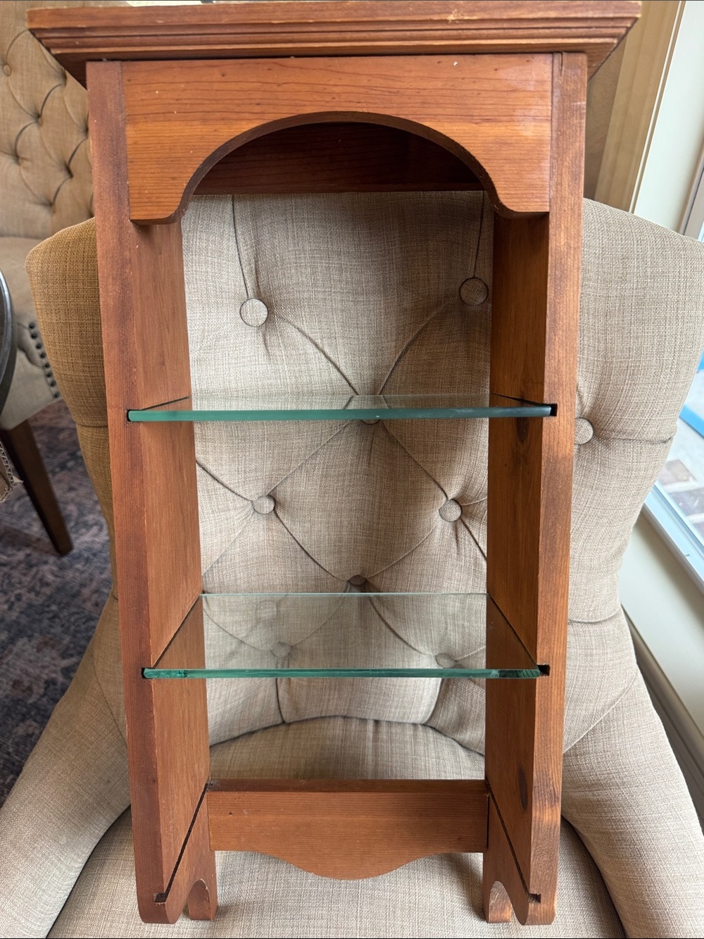 Vintage Wood Wall Display with glass shelves *READ